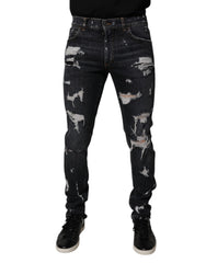 Dolce & Gabbana Black Tattered Cotton Skinny Men Denim Jeans