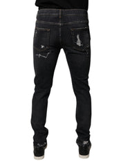 Dolce & Gabbana Black Tattered Cotton Skinny Men Denim Jeans