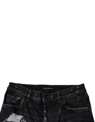 Dolce & Gabbana Black Tattered Cotton Skinny Men Denim Jeans