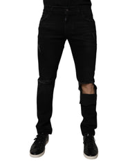 Dolce & Gabbana Black Ripped Cotton Skinny Men Denim Jeans