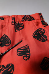 Dolce & Gabbana Orange Silk Heart Print Bermuda Shorts