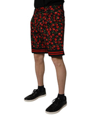 Dolce & Gabbana Black Red Cherry Print Bermuda Cotton Shorts