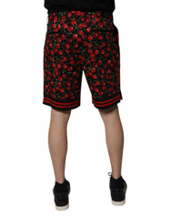 Dolce & Gabbana Black Red Cherry Print Bermuda Cotton Shorts