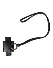 Dolce & Gabbana Black Leather Strap Gold Metal Logo Plaque Airpods Case
