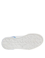 Dolce & Gabbana White Blue Leather Logo Low Top Sneakers Shoes