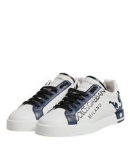 Dolce & Gabbana White Blue Crown Low Top Men Sneakers Shoes