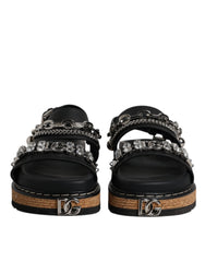 Dolce & Gabbana Black Crystal Embellish Strap Sandals Shoes