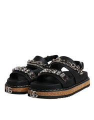 Dolce & Gabbana Black Crystal Embellish Strap Sandals Shoes