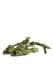 Dolce & Gabbana Green Animal Print Ankle Wrap Sandals Shoes