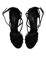 Dolce & Gabbana Black Leather Stiletto Heels Sandals Shoes