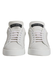 Dolce & Gabbana White Black Leather Low Top Sneakers Shoes