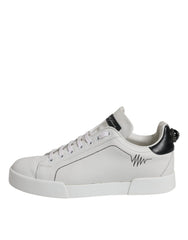 Dolce & Gabbana White Black Leather Low Top Sneakers Shoes
