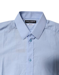 Dolce & Gabbana Light Blue Cotton GOLD Dress Formal Shirt