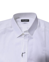 Dolce & Gabbana White Cotton Collared GOLD Dress Formal Shirt