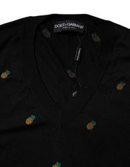 Dolce & Gabbana Black Pineapple Crew Neck Pullover Sweater