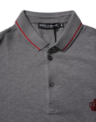 Dolce & Gabbana Gray Cotton Crown Collared Polo T-shirt