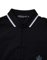 Dolce & Gabbana Black Cotton Crown Collared Polo T-shirt