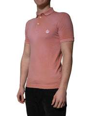 Dolce & Gabbana Pink Cotton Crown Collared Polo T-shirt