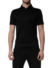 Dolce & Gabbana Black Cotton Collared Polo T-shirt