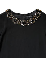 Dolce & Gabbana Black Crystal Embellished Round Neck Mini Dress