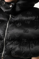 Dolce & Gabbana Black Padded Puffer Hooded Full Zip Cropped Jacket