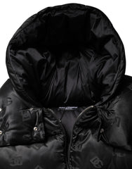 Dolce & Gabbana Black Padded Puffer Hooded Full Zip Cropped Jacket