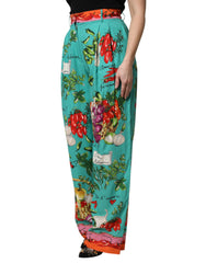 Dolce & Gabbana Green Silk Printed Straight Pants
