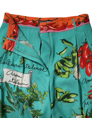 Dolce & Gabbana Green Silk Printed Straight Pants