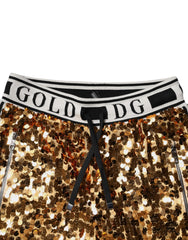Dolce & Gabbana Metallic Gold DG Logo Sequined Jogger Pants