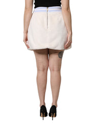 Dolce & Gabbana Off White Faux Fur High Waisted Mini Skirt