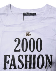 Dolce & Gabbana White Print Lace-Up Cotton Crew Neck T-shirt