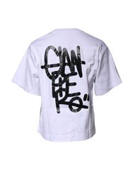 Dolce & Gabbana White Printed Cotton Crew Neck Tee T-shirt