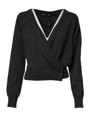 Dolce & Gabbana Grey Cashmere Deep V-neck Pullover Sweater