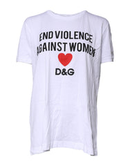 Dolce & Gabbana White Cotton Printed Round Neck Top T-shirt