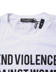 Dolce & Gabbana White Cotton Printed Round Neck Top T-shirt