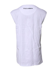 Dolce & Gabbana White Cotton Sleeveless Printed Tank T-shirt