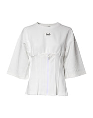 Dolce & Gabbana White Cotton Blend 3/4 Sleeves Blouse Top