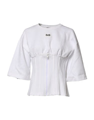 Dolce & Gabbana White Cotton Blend 3/4 Sleeves Blouse Top