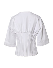 Dolce & Gabbana White Cotton Blend 3/4 Sleeves Blouse Top