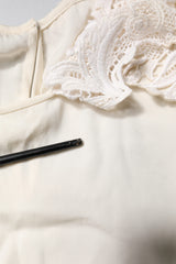 Dolce & Gabbana Cream Floral Lace Long Sleeves Blouse Top