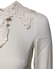 Dolce & Gabbana Cream Floral Lace Long Sleeves Blouse Top