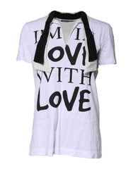 Dolce & Gabbana White Cotton Silk Blend Ascot Collar T-shirt