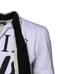 Dolce & Gabbana White Cotton Silk Blend Ascot Collar T-shirt