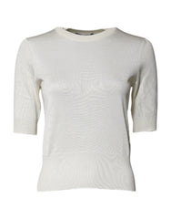 Dolce & Gabbana Cream Short Sleeve Silk Round Neck Blouse Top