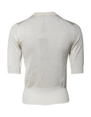 Dolce & Gabbana Cream Short Sleeve Silk Round Neck Blouse Top
