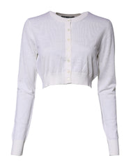 Dolce & Gabbana Cream Cashmere Knit Cropped Cardigan Sweater