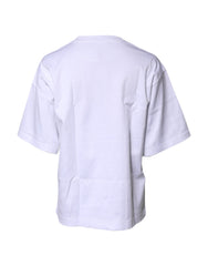 Dolce & Gabbana White Printed Cotton Round Neck Top T-shirt