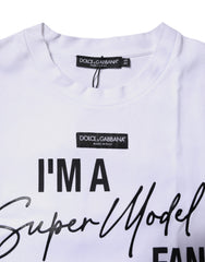 Dolce & Gabbana White Printed Cotton Round Neck Top T-shirt