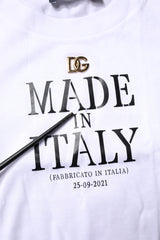 Dolce & Gabbana White Printed Round Neck Top Cotton T-shirt