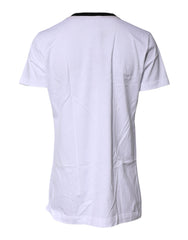 Dolce & Gabbana White Printed Round Neck Top Cotton T-shirt